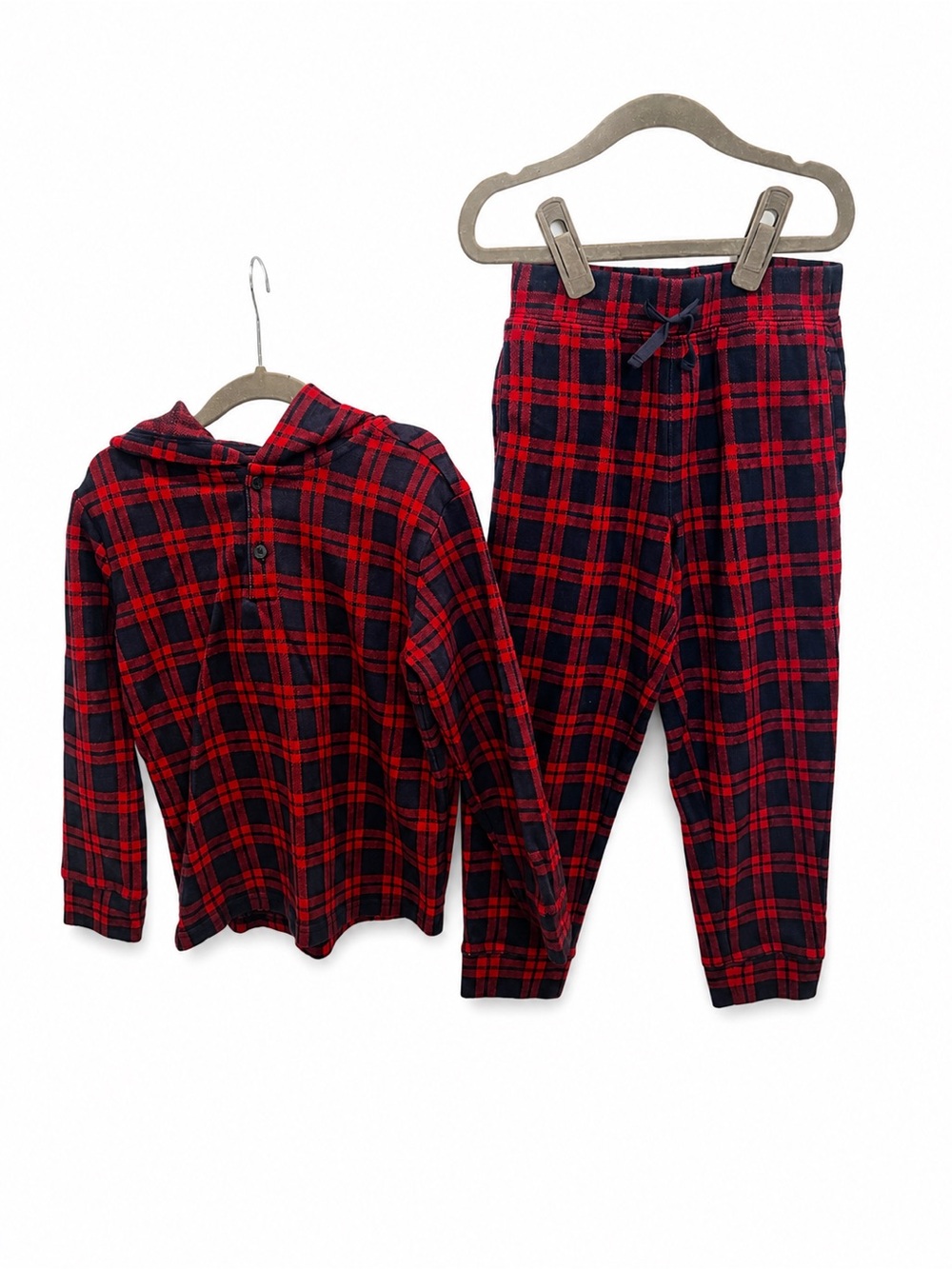 Janie and Jack Red and Black Plaid Hoodie Pajama Set